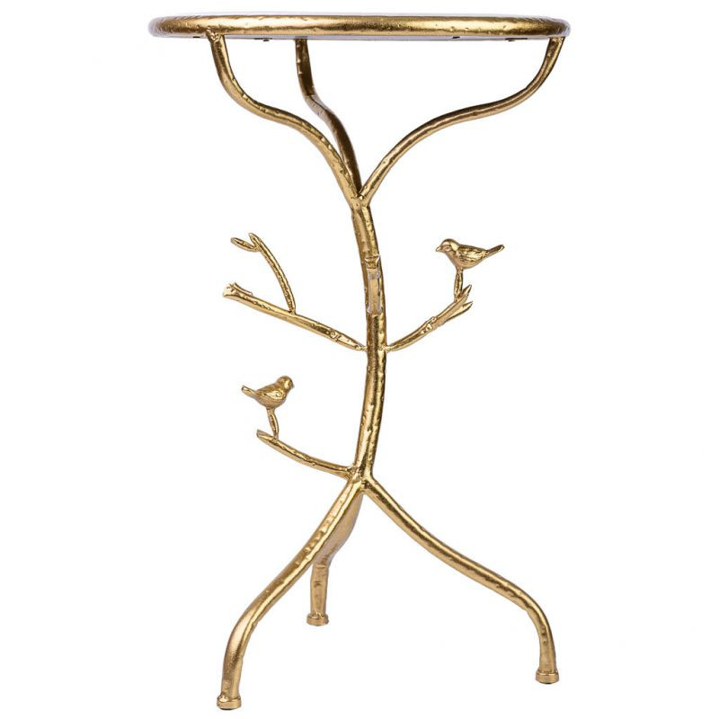 Table d'appoint ronde marbre blanc métal doré Ø38x60 cm Davenira  - 2