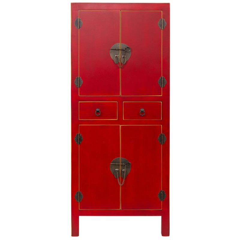 Armoire chinoise rouge laquée en MDF 50x34,5x121 cm Irelisa  - 2