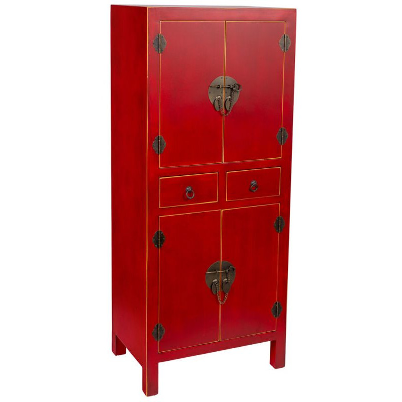 Armoire chinoise rouge laquée en MDF 50x34,5x121 cm Irelisa  - 1