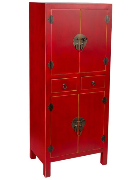 Armoire chinoise rouge laquée en MDF 50x34,5x121 cm Irelisa  - 1