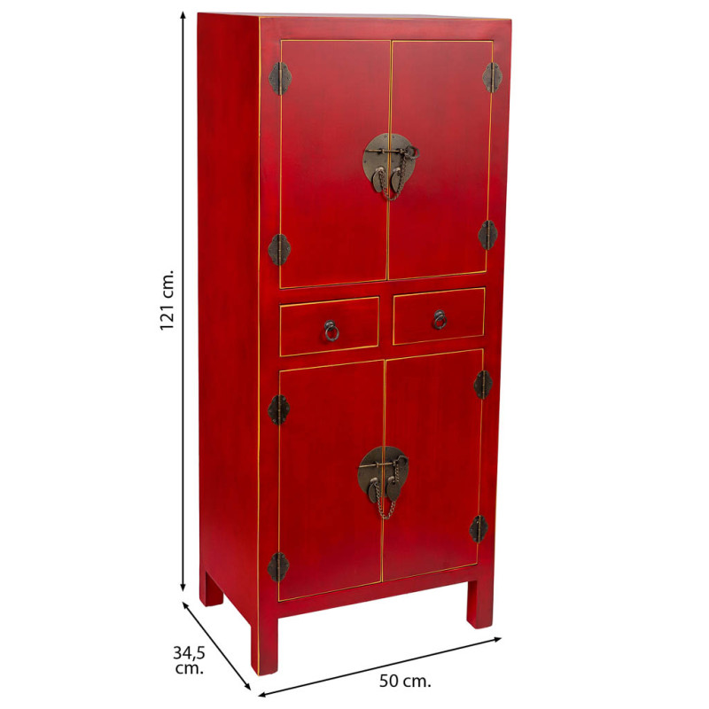 Armoire chinoise rouge laquée en MDF 50x34,5x121 cm Irelisa  - 8
