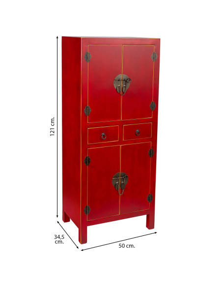 Armoire chinoise rouge laquée en MDF 50x34,5x121 cm Irelisa  - 8