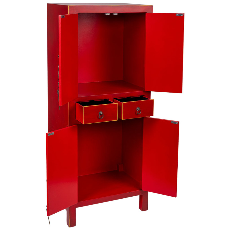 Armoire chinoise rouge laquée en MDF 50x34,5x121 cm Irelisa  - 3