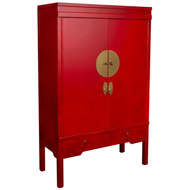 Armoire chinoise rouge laquée en MDF 100x45x160 cm Irelisa  - 1