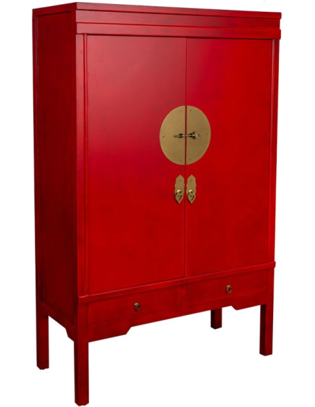 Armoire chinoise rouge laquée en MDF 100x45x160 cm Irelisa  - 1