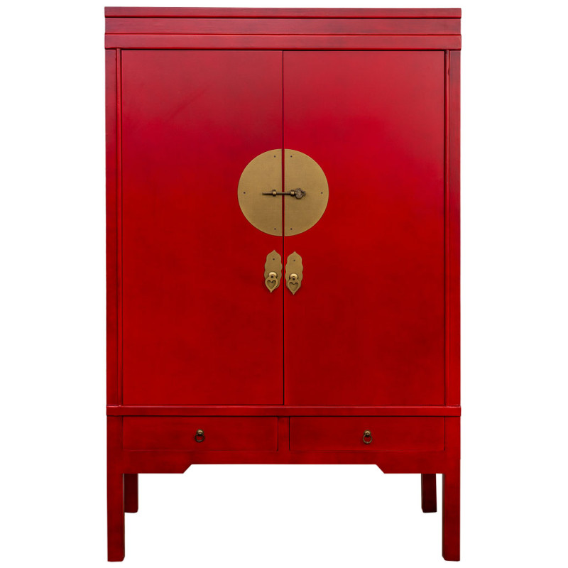 Armoire chinoise rouge laquée en MDF 100x45x160 cm Irelisa  - 2
