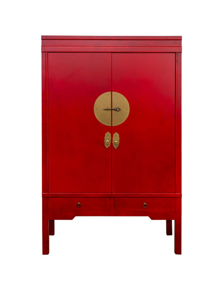 Armoire chinoise rouge laquée en MDF 100x45x160 cm Irelisa  - 2