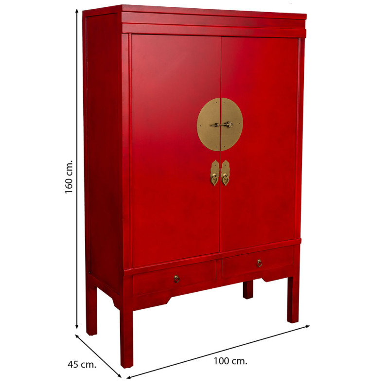 Armoire chinoise rouge laquée en MDF 100x45x160 cm Irelisa  - 8