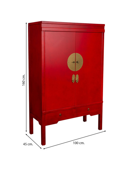 Armoire chinoise rouge laquée en MDF 100x45x160 cm Irelisa  - 8