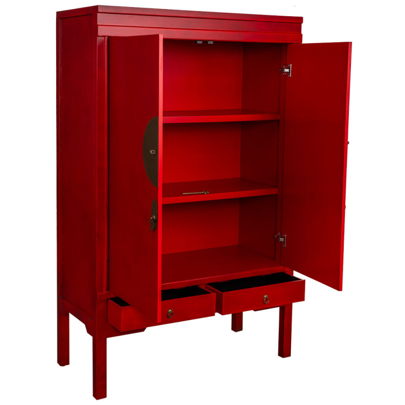 Armoire chinoise rouge laquée en MDF 100x45x160 cm Irelisa  - 3
