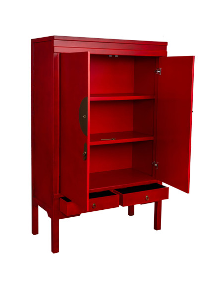 Armoire chinoise rouge laquée en MDF 100x45x160 cm Irelisa  - 3