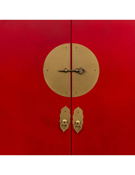 Armoire chinoise rouge laquée en MDF 100x45x160 cm Irelisa  - 7
