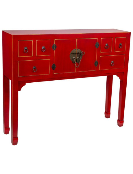 Console chinoise rouge laquée en MDF 95x24x79 cm Irelisa  - 1