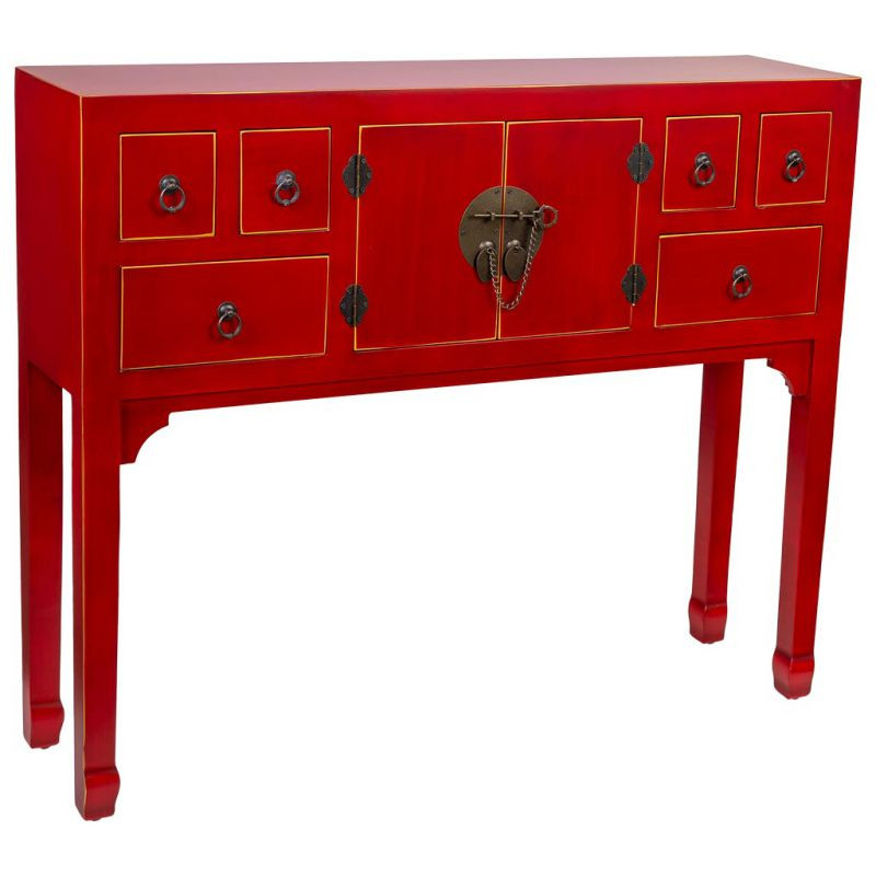 Console chinoise rouge laquée en MDF 95x24x79 cm Irelisa  - 1
