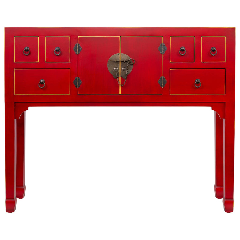Console chinoise rouge laquée en MDF 95x24x79 cm Irelisa  - 2