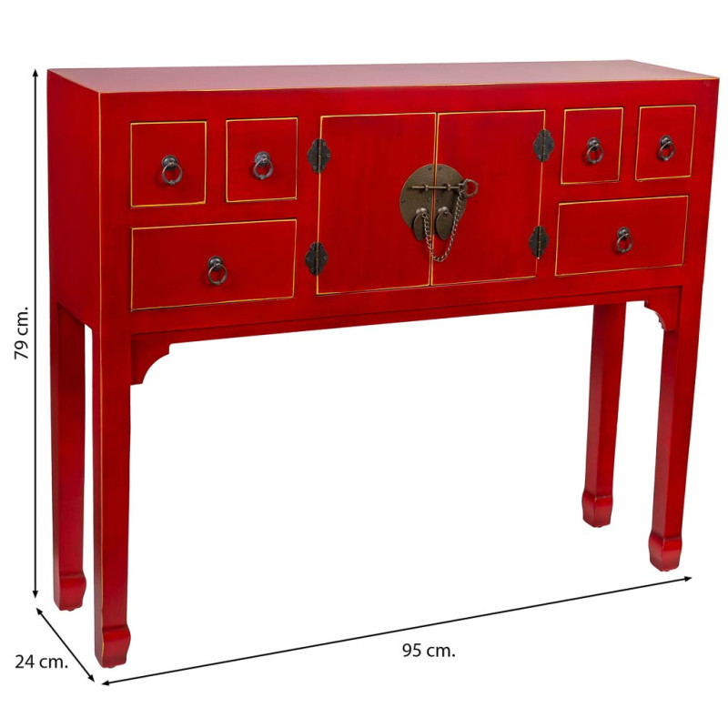 Console chinoise rouge laquée en MDF 95x24x79 cm Irelisa  - 8