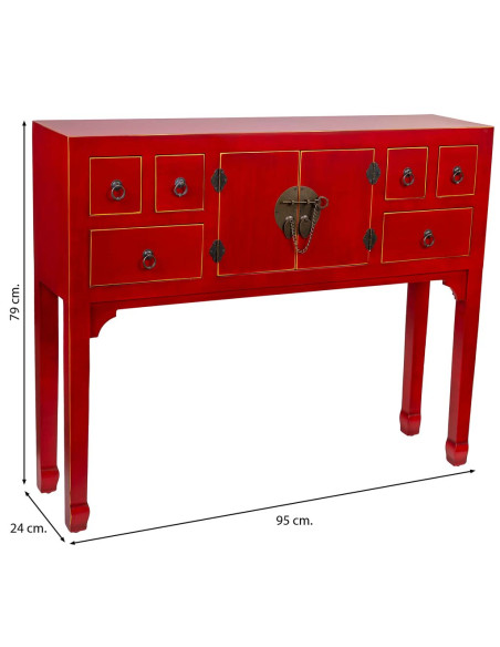 Console chinoise rouge laquée en MDF 95x24x79 cm Irelisa  - 8