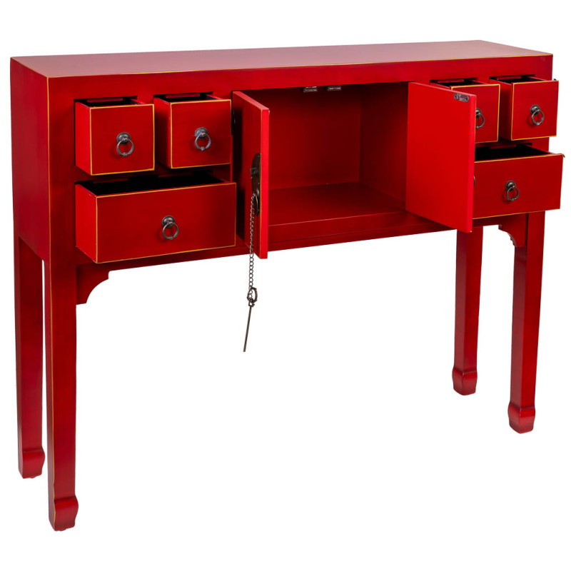Console chinoise rouge laquée en MDF 95x24x79 cm Irelisa  - 3
