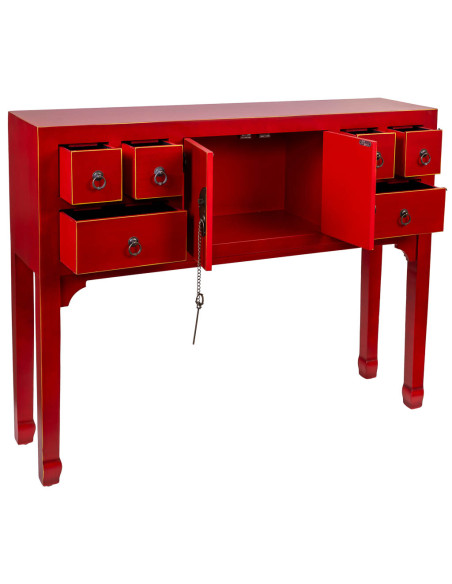 Console chinoise rouge laquée en MDF 95x24x79 cm Irelisa  - 3