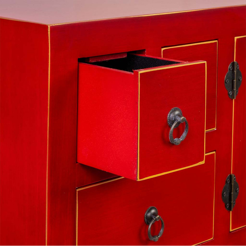 Console chinoise rouge laquée en MDF 95x24x79 cm Irelisa  - 5