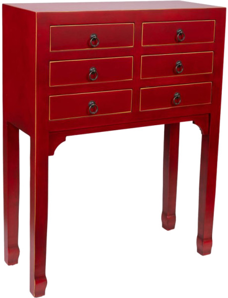 Console chinoise rouge 6 tiroirs en MDF 63x26x82 cm Irelisa  - 1
