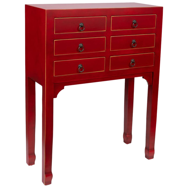 Console chinoise rouge 6 tiroirs en MDF 63x26x82 cm Irelisa  - 1