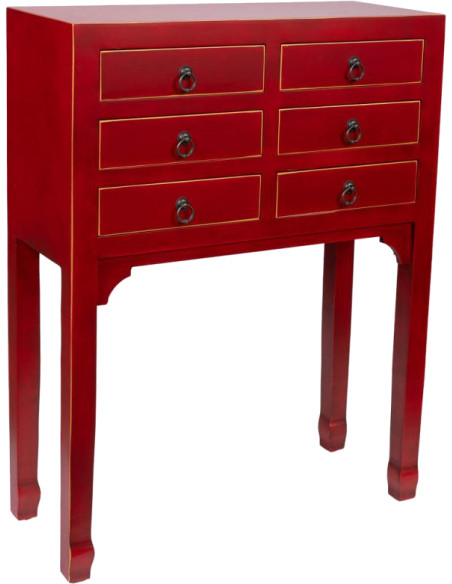 Console chinoise rouge 6 tiroirs en MDF 63x26x82 cm Irelisa  - 1