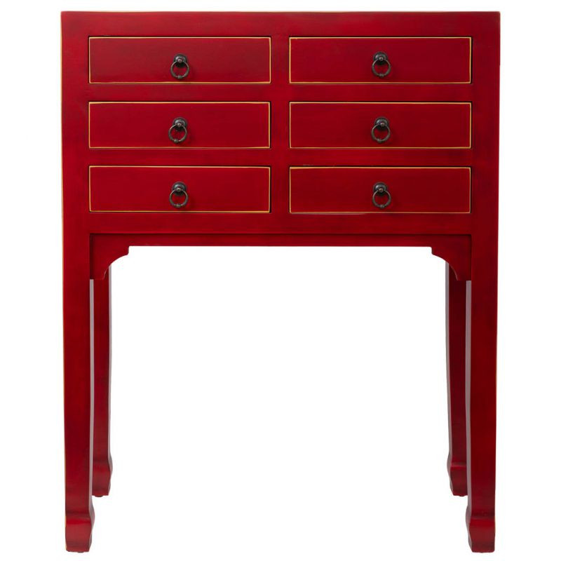 Console chinoise rouge 6 tiroirs en MDF 63x26x82 cm Irelisa  - 2