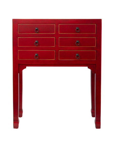Console chinoise rouge 6 tiroirs en MDF 63x26x82 cm Irelisa  - 2