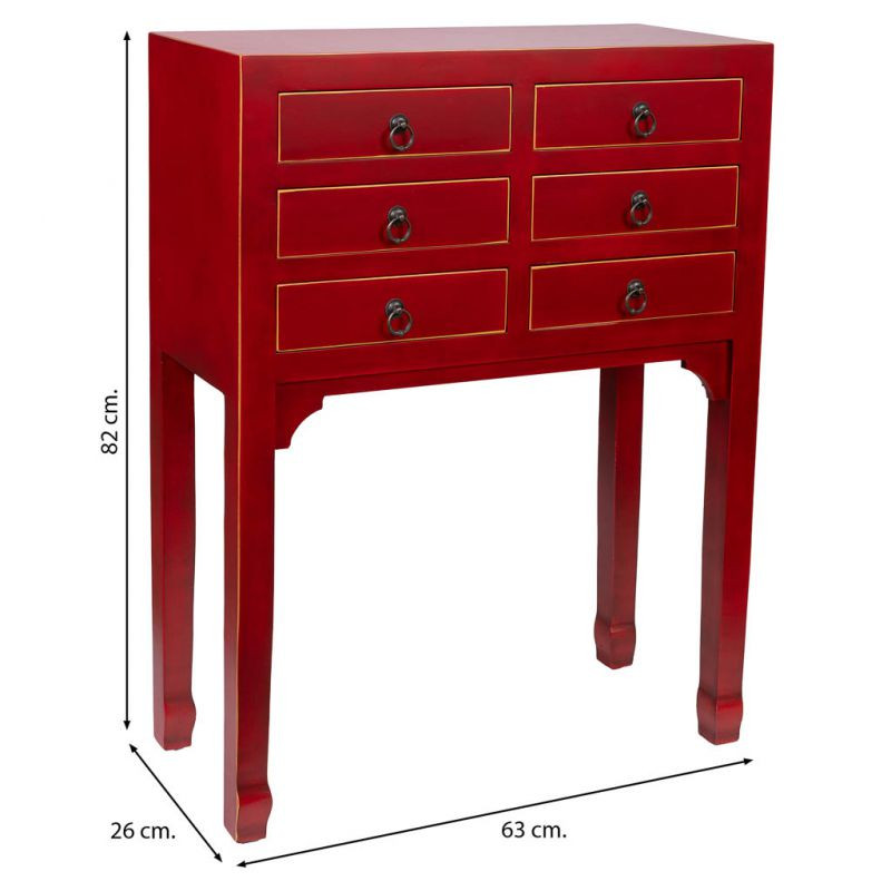 Console chinoise rouge 6 tiroirs en MDF 63x26x82 cm Irelisa  - 7