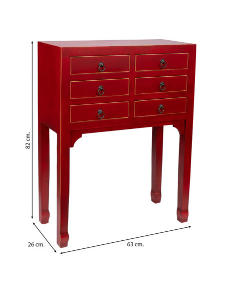 Console chinoise rouge 6 tiroirs en MDF 63x26x82 cm Irelisa  - 7