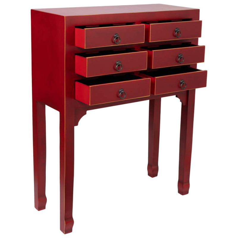 Console chinoise rouge 6 tiroirs en MDF 63x26x82 cm Irelisa  - 3