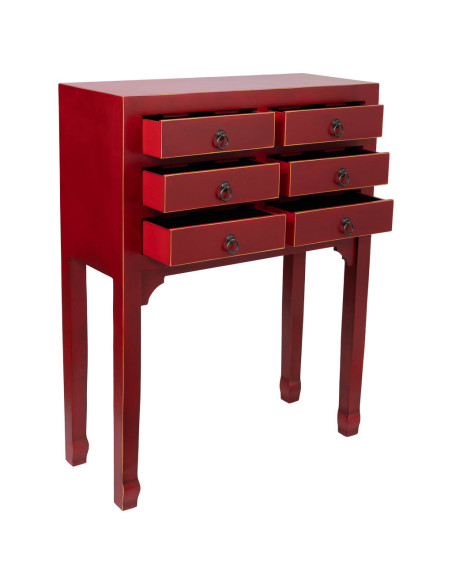 Console chinoise rouge 6 tiroirs en MDF 63x26x82 cm Irelisa  - 3