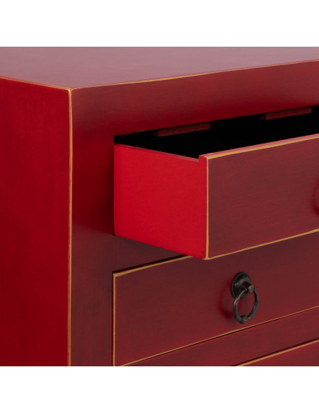 Console chinoise rouge 6 tiroirs en MDF 63x26x82 cm Irelisa  - 5
