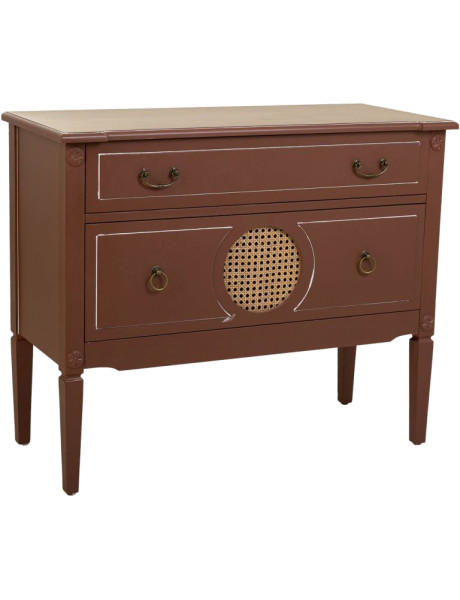 Commode 2 tiroirs brun chocolat en bois et rotin 88x38x72 cm Savenela  - 1