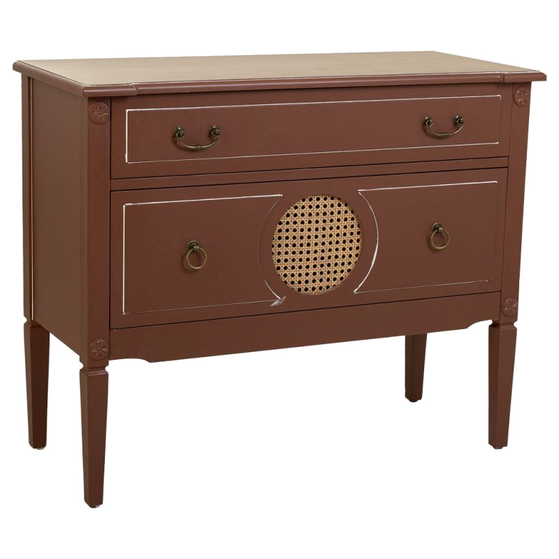 Commode 2 tiroirs brun chocolat en bois et rotin 88x38x72 cm Savenela  - 1