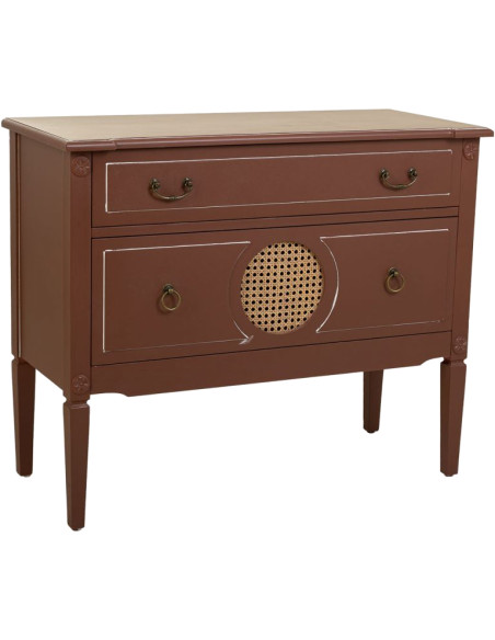 Commode 2 tiroirs brun chocolat en bois et rotin 88x38x72 cm Savenela  - 1