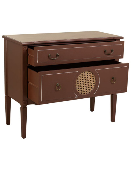 Commode 2 tiroirs brun chocolat en bois et rotin 88x38x72 cm Savenela  - 4