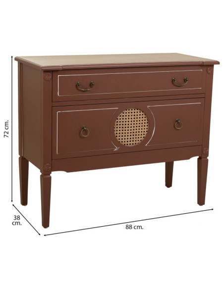 Commode 2 tiroirs brun chocolat en bois et rotin 88x38x72 cm Savenela  - 9