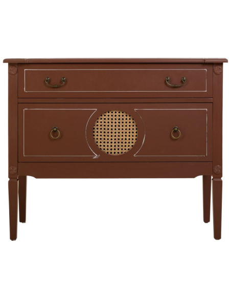 Commode 2 tiroirs brun chocolat en bois et rotin 88x38x72 cm Savenela  - 3
