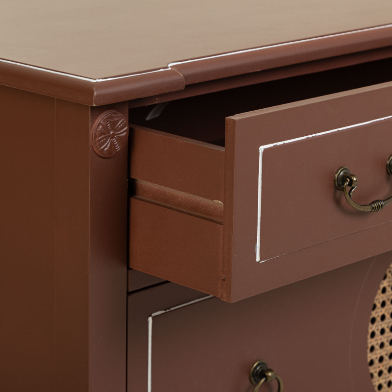 Commode 2 tiroirs brun chocolat en bois et rotin 88x38x72 cm Savenela  - 6