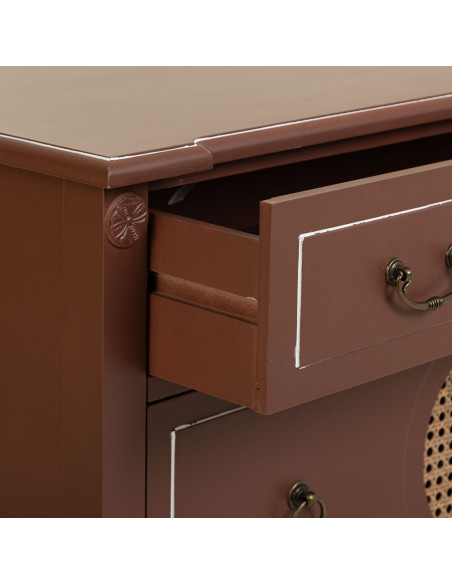 Commode 2 tiroirs brun chocolat en bois et rotin 88x38x72 cm Savenela  - 6
