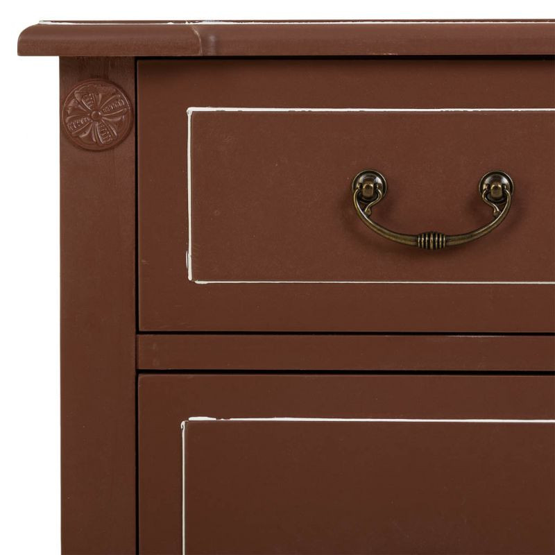 Commode 2 tiroirs brun chocolat en bois et rotin 88x38x72 cm Savenela  - 7