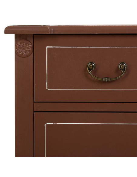 Commode 2 tiroirs brun chocolat en bois et rotin 88x38x72 cm Savenela  - 7