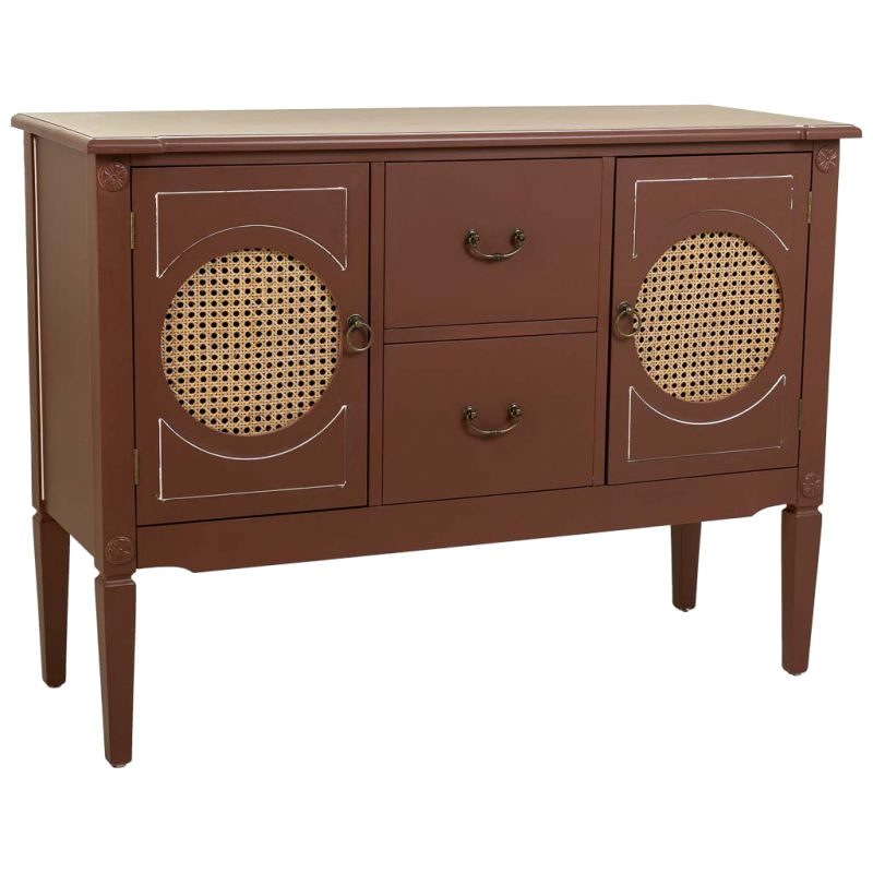 Buffet 2 portes 2 tiroirs bois et rotin chocolat 106x40x78 cm Savenela  - 1