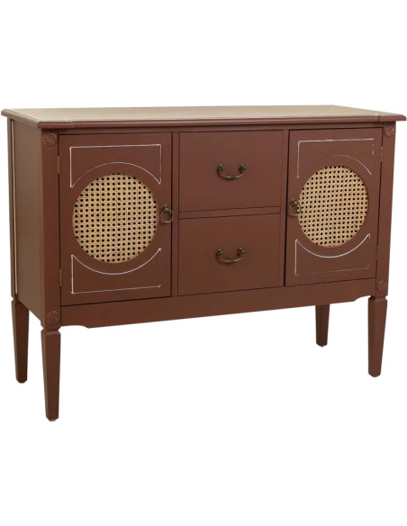 Buffet 2 portes 2 tiroirs bois et rotin chocolat 106x40x78 cm Savenela  - 1