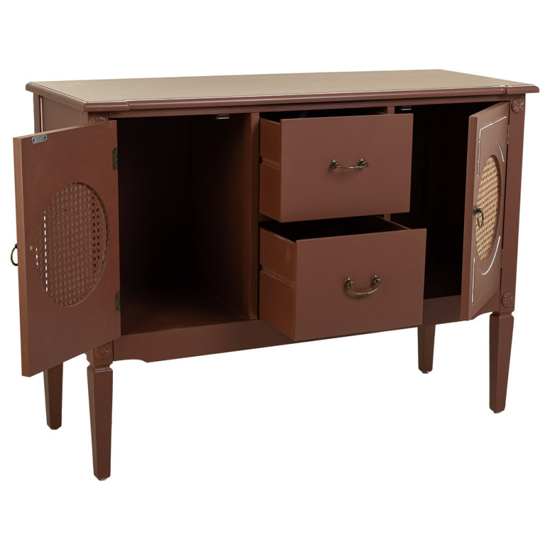 Buffet 2 portes 2 tiroirs bois et rotin chocolat 106x40x78 cm Savenela  - 4