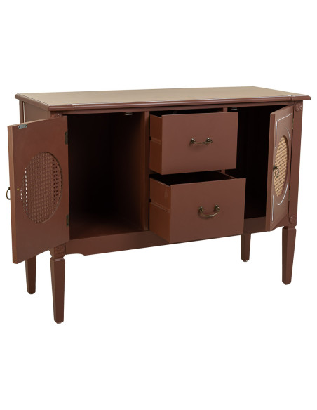 Buffet 2 portes 2 tiroirs bois et rotin chocolat 106x40x78 cm Savenela  - 4