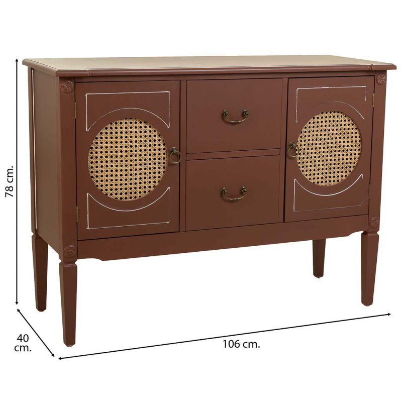 Buffet 2 portes 2 tiroirs bois et rotin chocolat 106x40x78 cm Savenela  - 9