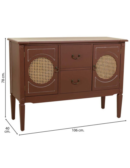 Buffet 2 portes 2 tiroirs bois et rotin chocolat 106x40x78 cm Savenela  - 9
